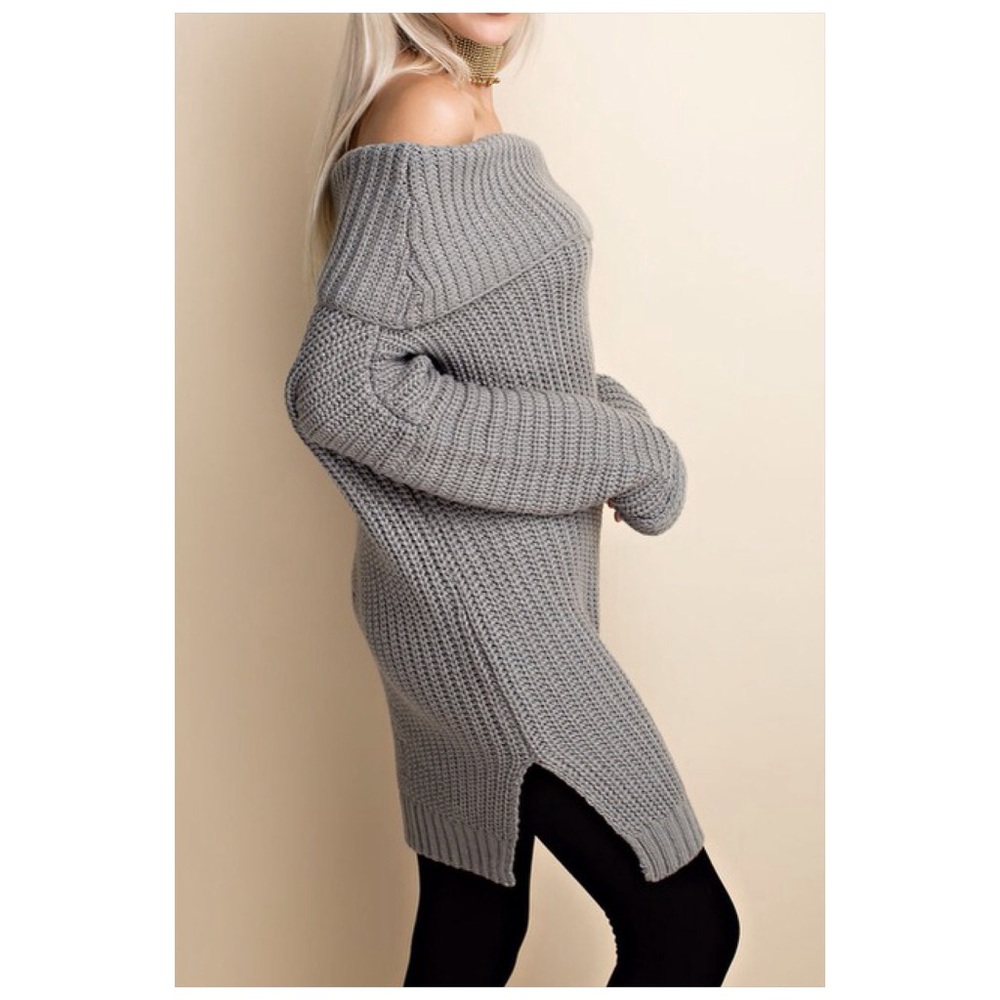 Off Shoulder Grey Sweater - Picture 3 of 9